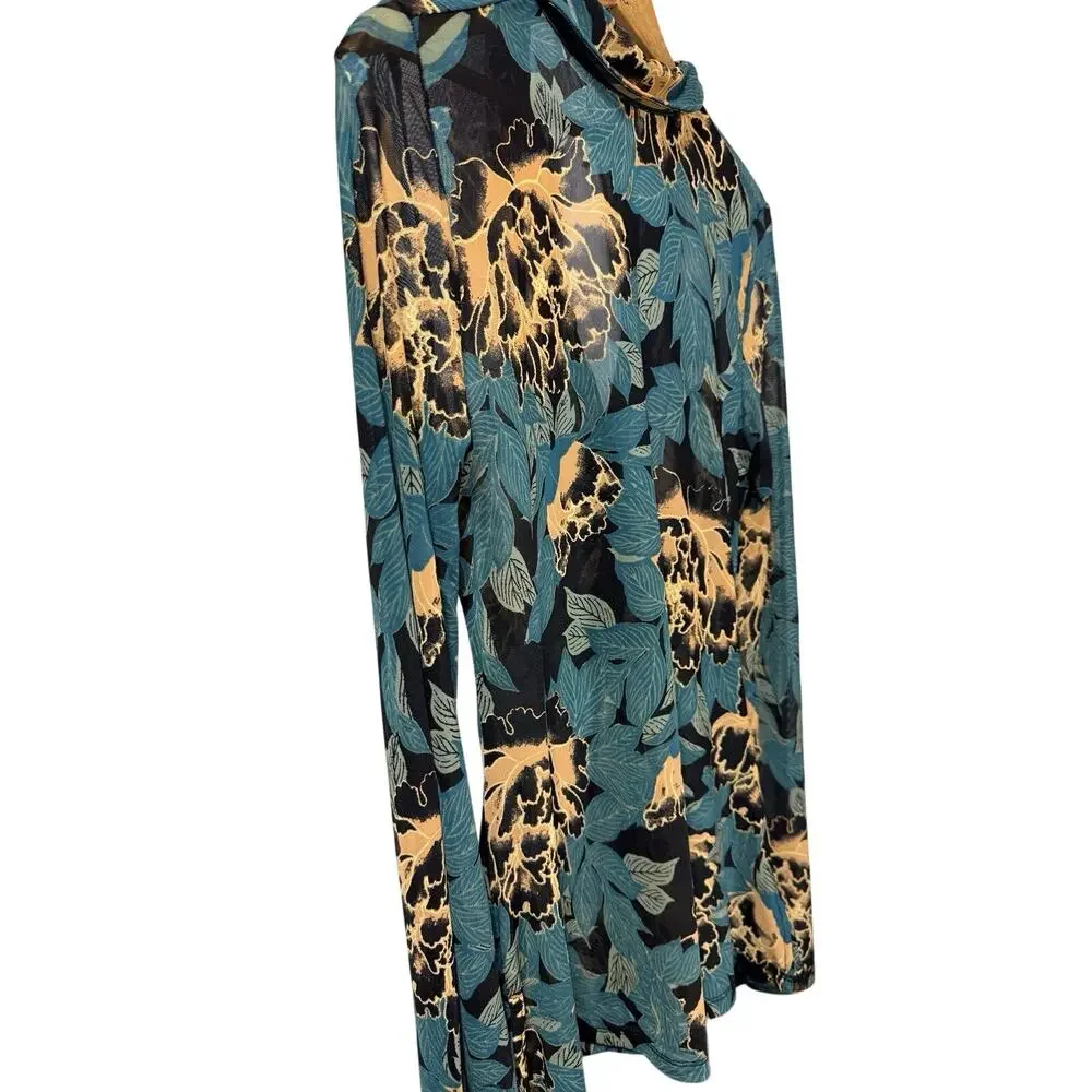 Free People Meant To Be Tunic Dress Floral Ruched V Neck Blue Womens Size Med